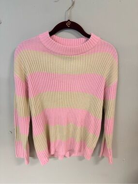 Love for Humanity Brand Pink & Cream Striped Ribbed Crewneck Sweater